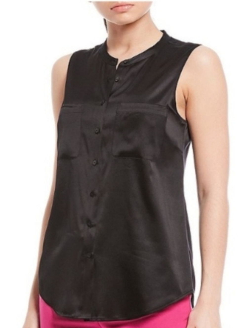 Antonio Melani Silk Blouse Tally Black Sleeveless Button Down XS